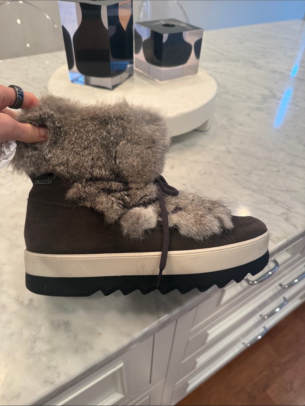 Cougar Brown Faux-Fur Platform Winter Ankle Boot